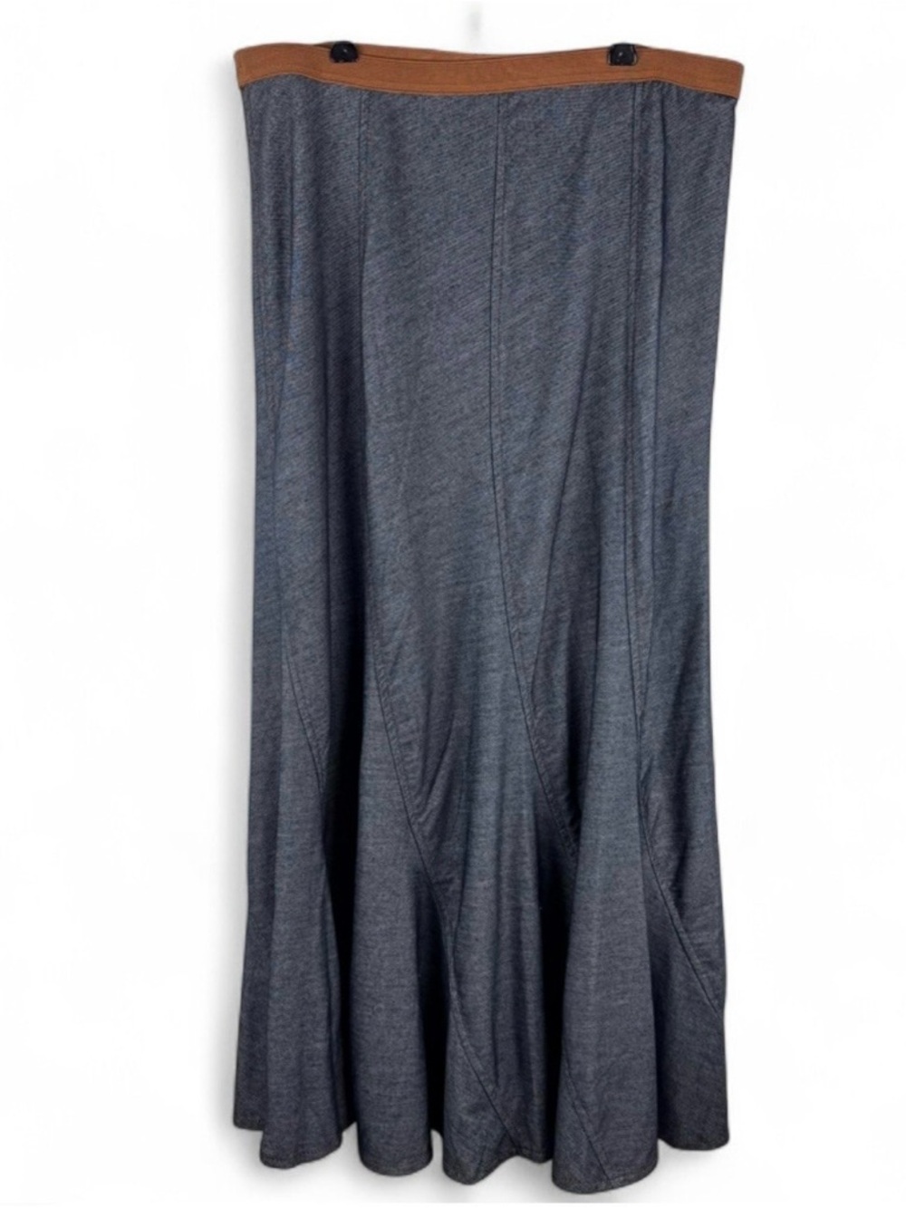 Womens Vintage Denim Like Midi Skirt Stretch Elastic Waist Y2K 90s Boho Hippie M
